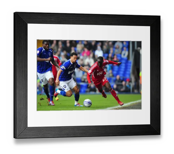 Framed Print : Ipswich Town vs. Bristol City: Edwards vs. Adomah Battle for Ball at Portman Road, 2012