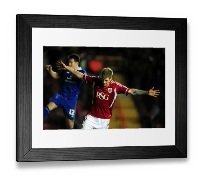Framed Print : Jon Stead's Thrilling Goal Celebration: Bristol City vs. Leicester City at Ashton Gate Stadium