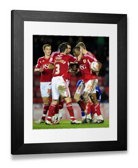 Framed Print : Bristol City's Kalifa Cisse Leads Euphoric Celebration After Scoring the Winning Goal Against Leicester City (2012)
