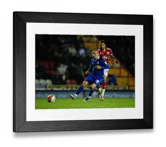 Framed Print : Bristol City's Liam Fontaine Chases Down Daniel Drinkwater During Bristol City vs. Leicester City Football Match, Ashton Gate Stadium, 2012