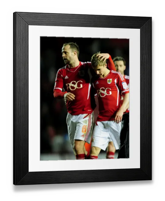Framed Print : Bristol City's Louis Carey Congratulates Joe Bryan on Debut Against Leicester City