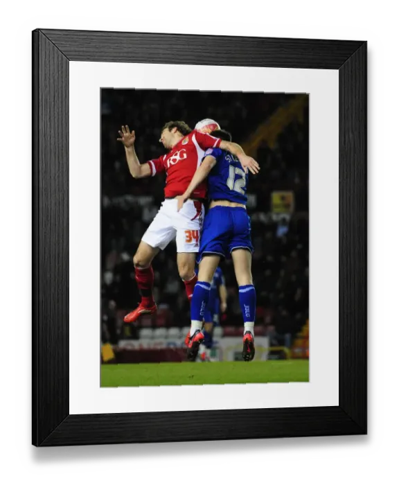 Framed Print : Battling for Supremacy: Brett Pitman vs. Sean St. Ledger in the Bristol City vs. Leicester City Football Rivalry Framed Print : Battling for Supremacy: Brett Pitman vs. Sean St. Ledger in the Bristol City vs. Leicester City Football Rivalry