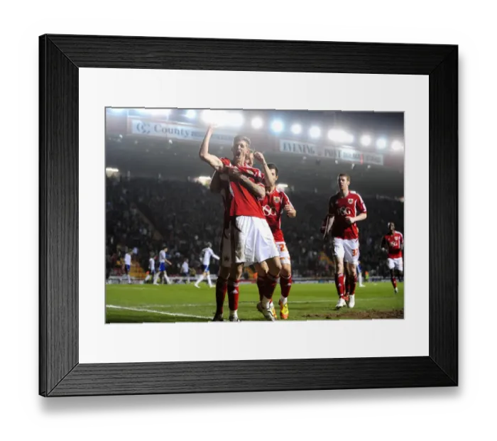 Framed Print : Bristol City: Stead and Woolford's Euphoric Goal Celebration at Ashton Gate Stadium Framed Print : Bristol City: Stead and Woolford's Euphoric Goal Celebration at Ashton Gate Stadium