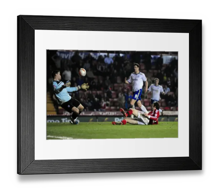 Framed Print : Brett Pitman's Shot Saved by David Marshall: Bristol City vs. Cardiff City, Ashton Gate Stadium (Football) Framed Print : Brett Pitman's Shot Saved by David Marshall: Bristol City vs. Cardiff City, Ashton Gate Stadium (Football)