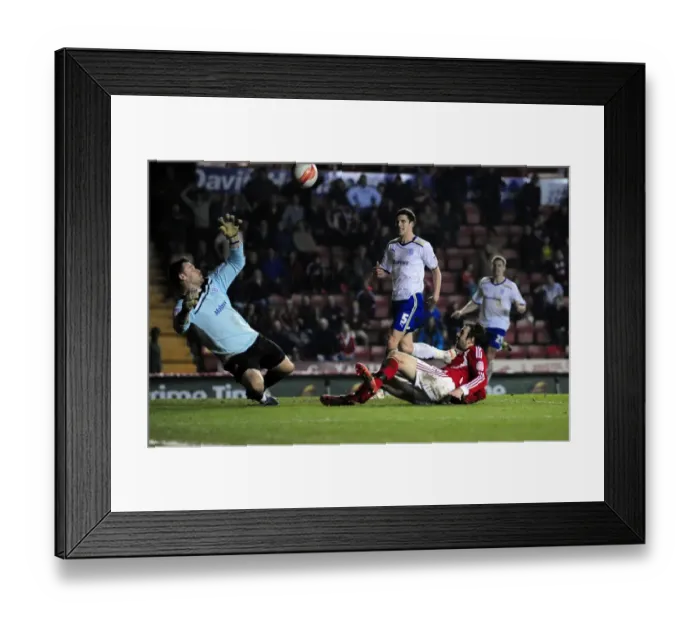 Framed Print : Brett Pitman's Shot Saved by David Marshall in Bristol City vs. Cardiff City Football Match, Ashton Gate Stadium (Bristol City v Cardiff City) Framed Print : Brett Pitman's Shot Saved by David Marshall in Bristol City vs. Cardiff City Football Match, Ashton Gate Stadium (Bristol City v Cardiff City)