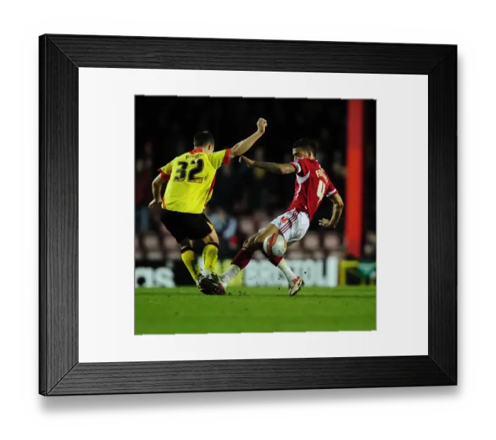 Framed Print : Bristol City's Liam Fontaine Red-Carded for Foul on Watford's Jonathan Hogg (Mar 2013) Framed Print : Bristol City's Liam Fontaine Red-Carded for Foul on Watford's Jonathan Hogg (Mar 2013)