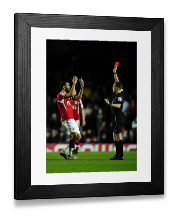 Framed Print : Bristol City's Liam Fontaine Receives Red Card vs. Watford (2012) Framed Print : Bristol City's Liam Fontaine Receives Red Card vs. Watford (2012)