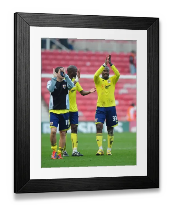 Framed Print : Andre Amougou of Bristol City Thanks Fans after Middlesbrough Match, 24 / 03 / 2012