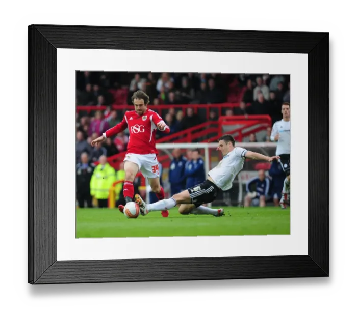 Framed Print : Bristol City vs Derby County: Intense Moment as Jason Shackell Tackles Brett Pitman