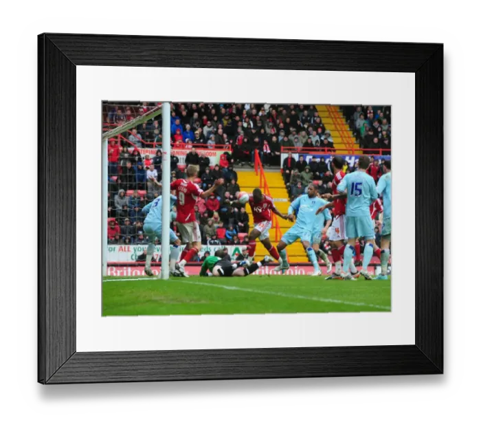 Framed Print : Disallowed Goal: Andre Amougou Heads for Bristol City Against Coventry City (09-04-2012)