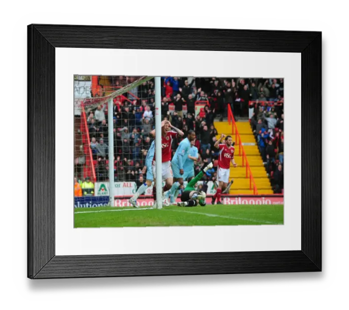 Framed Print : Disallowed Goal: Andre Amougou's Header for Bristol City vs Coventry City (09 / 04 / 2012)
