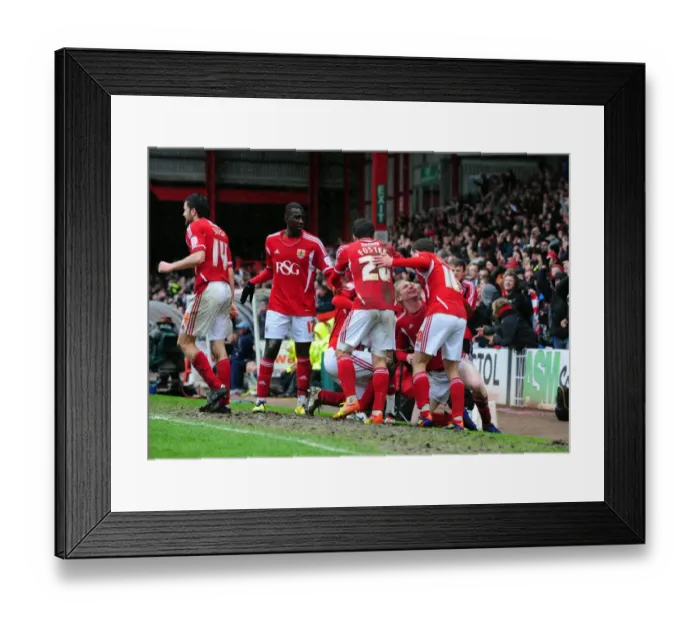 Framed Print : Bristol City's Chris Wood Scores the Winning Goal: Celebration at Ashton Gate Stadium (April 9, 2012)