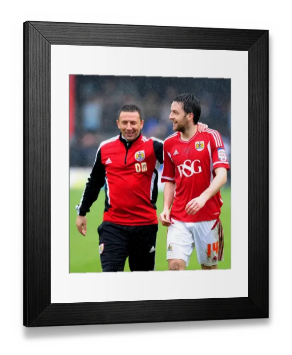 Framed Print : McInnes Triumphant Moment with Skuse: Bristol City's Victory Over Coventry City, April 9, 2012 Framed Print : McInnes Triumphant Moment with Skuse: Bristol City's Victory Over Coventry City, April 9, 2012