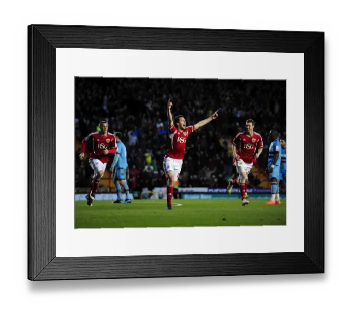 Framed Print : Bristol City's Cole Skuse Scores Thriller: A Celebratory Moment at Ashton Gate Stadium Against West Ham, April 2012 Framed Print : Bristol City's Cole Skuse Scores Thriller: A Celebratory Moment at Ashton Gate Stadium Against West Ham, April 2012