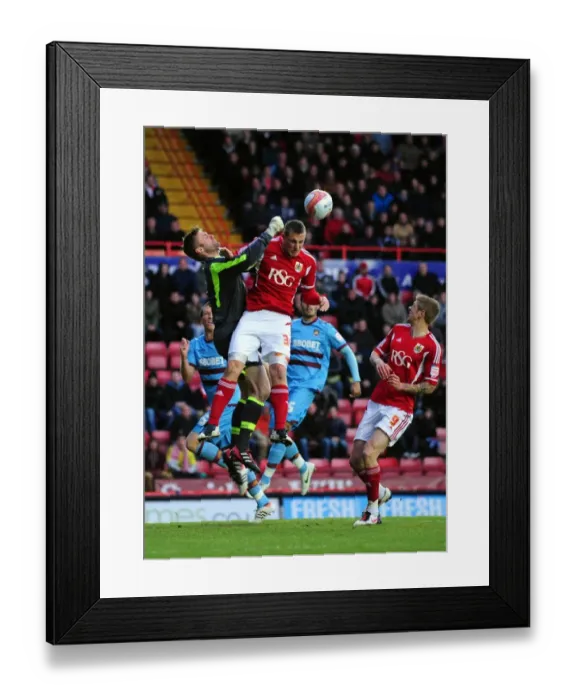 Framed Print : Bristol City vs West Ham: Chris Wood Fights for Ball over Robert Green Framed Print : Bristol City vs West Ham: Chris Wood Fights for Ball over Robert Green