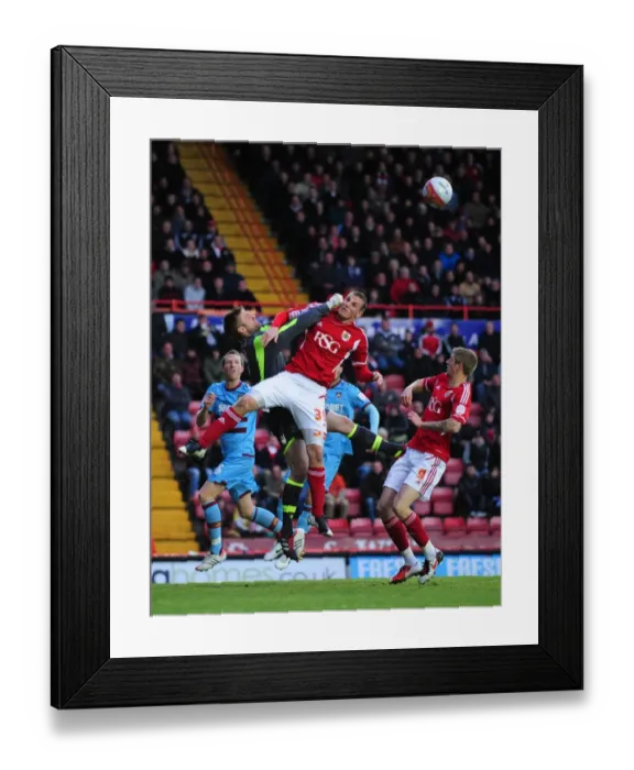 Framed Print : Bristol City's Chris Wood vs. West Ham's Robert Green: A Battle for Supremacy Framed Print : Bristol City's Chris Wood vs. West Ham's Robert Green: A Battle for Supremacy