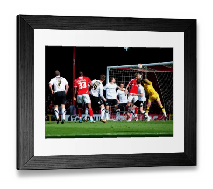 Framed Print : Bristol City's Andre Amougou Heads Shot Saved by Barnsley's David Button during Bristol City v Barnsley Match, Ashton Gate Stadium (Sports, Football) Framed Print : Bristol City's Andre Amougou Heads Shot Saved by Barnsley's David Button during Bristol City v Barnsley Match, Ashton Gate Stadium (Sports, Football)