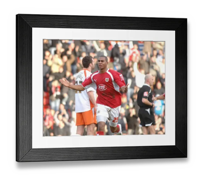 Framed Print : Marvin Elliott's Euphoric Winning Goal: A Thrilling Moment for Bristol City Against Blackpool Framed Print : Marvin Elliott's Euphoric Winning Goal: A Thrilling Moment for Bristol City Against Blackpool