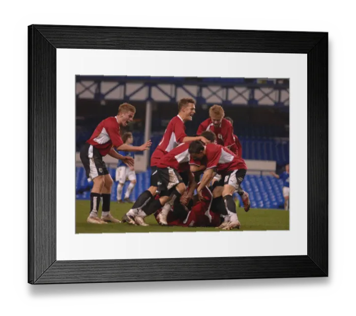 Framed Print : United in Triumph: Everton and Bristol City U18s Celebrate Group Victory Framed Print : United in Triumph: Everton and Bristol City U18s Celebrate Group Victory