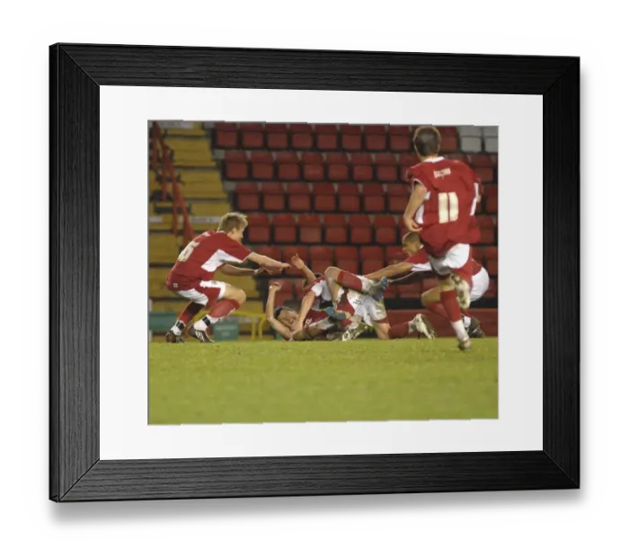 Framed Print : United in Victory: Bristol City U18s and Leeds U18s Celebrate Group Triumph