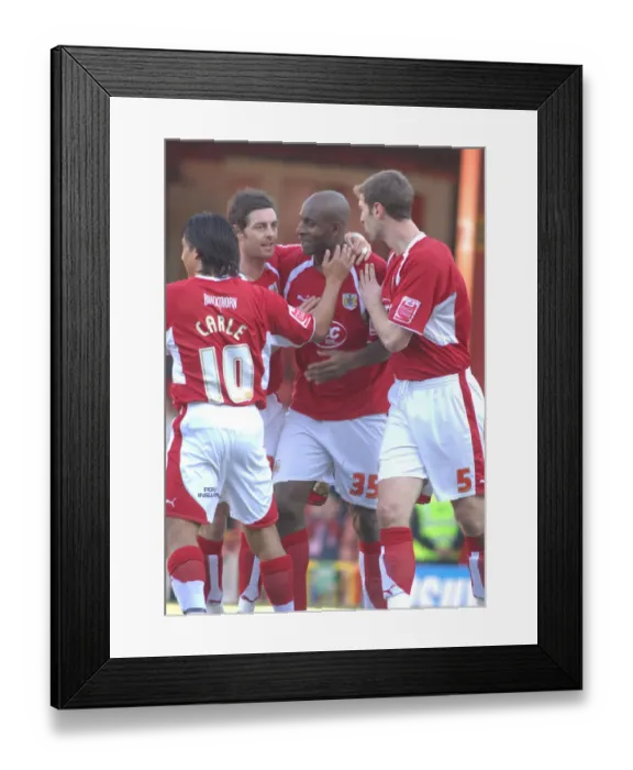 Framed Print : Bristol City Football Team: Unified in Victory - Group Celebration After Win Against Sheffield Wednesday Framed Print : Bristol City Football Team: Unified in Victory - Group Celebration After Win Against Sheffield Wednesday
