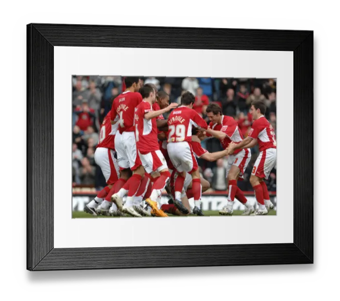 Framed Print : Bristol City: Unified Ecstasy - McCombe's Goal Celebration vs Hull City Framed Print : Bristol City: Unified Ecstasy - McCombe's Goal Celebration vs Hull City