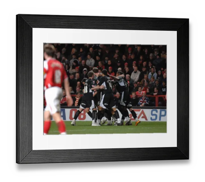 Framed Print : Bristol City Football Team in Triumphant Group Celebration after Charlton Athletic Match