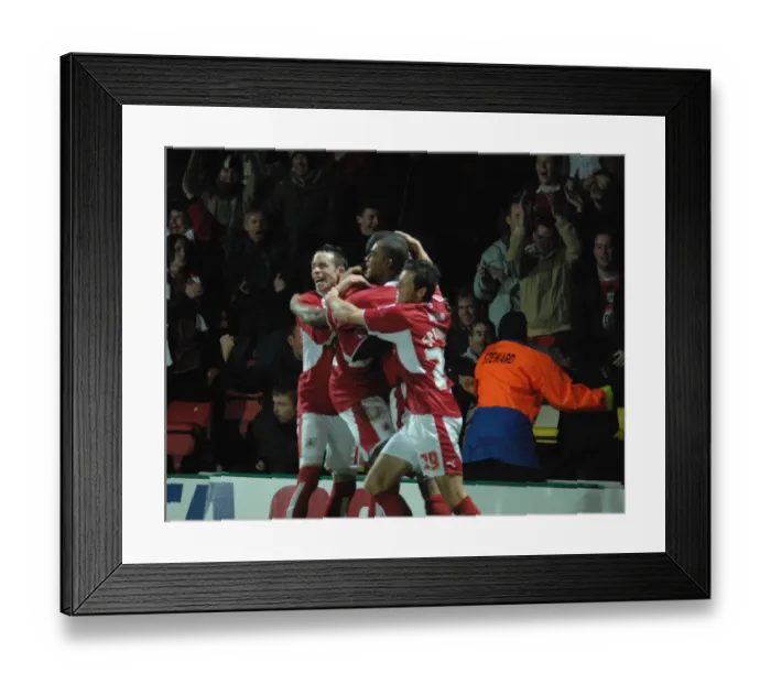 Framed Print : Bristol City Football Team in Euphoric Group Celebration after Winning Match against Watford Framed Print : Bristol City Football Team in Euphoric Group Celebration after Winning Match against Watford