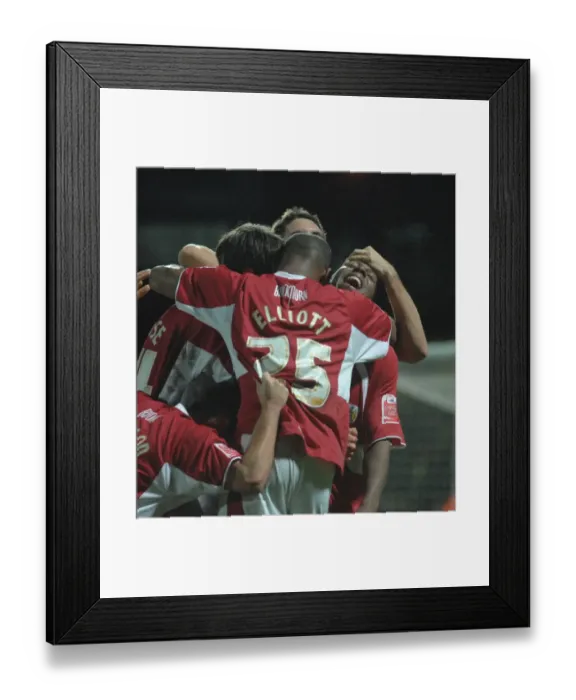 Framed Print : Bristol City Football Team in Triumphant Group Celebration After Win Against Watford