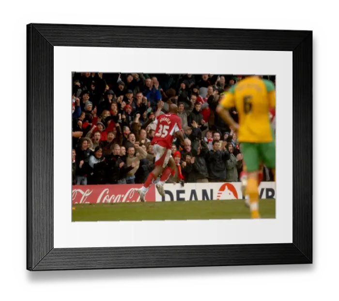 Framed Print : Dele Adebola's Euphoric Moment: Celebrating a Goal for Bristol City Against Norwich City
