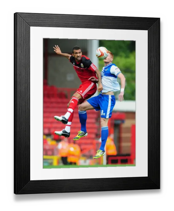 Framed Print : Battling for Supremacy: Liam Fontaine vs. Matt Harold in the Louis Carey Testimonial - Bristol City vs. Bristol Rovers Pre-Season Friendly, August 2012