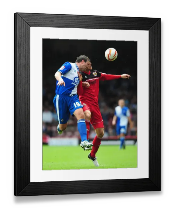 Framed Print : Battling for Height: A Football Rivalry - Ryan Taylor vs. Adam Virgo, Bristol City vs. Bristol Rovers (August 4, 2012)
