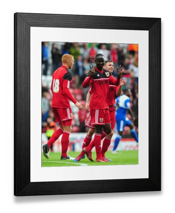Framed Print : Adomah's Goal: Celebrating at Ashton Gate in Louis Carey's Testimonial (August 4, 2012) Framed Print : Adomah's Goal: Celebrating at Ashton Gate in Louis Carey's Testimonial (August 4, 2012)