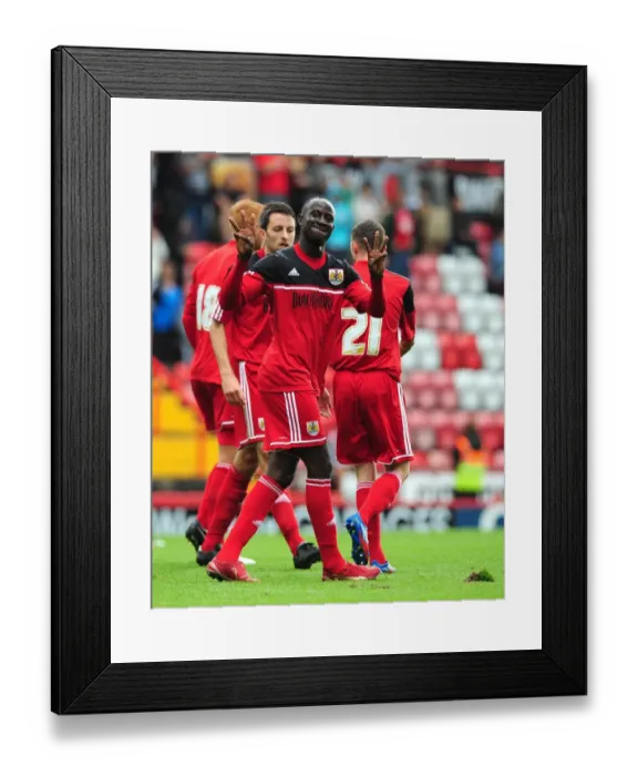 Framed Print : Adomah's Thriller: Albert Celebrates Goal in Carey's Testimonial (August 4, 2012) - Bristol City Football Club