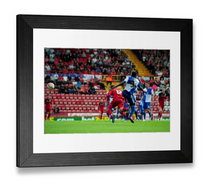 Framed Print : Bristol City's Greg Cunningham Narrowly Misses Goal in Louis Carey Testimonial Match vs. Bristol Rovers (August 4, 2012)