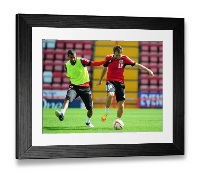 Framed Print : Bristol City Football Club: Brett Pitman vs. Liam Fontaine - A Battle for the Ball during Pre-Season Open Day