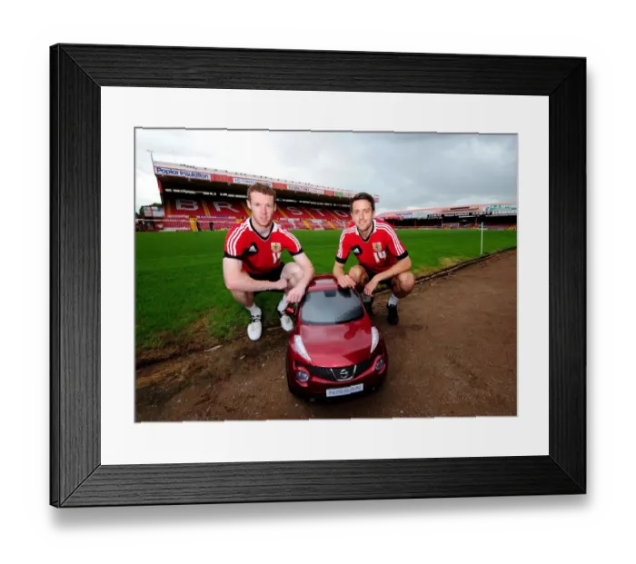 Framed Print : Bristol City Footballers and Baby Duke from Wessex Garages at Pre-Season Open Day Framed Print : Bristol City Footballers and Baby Duke from Wessex Garages at Pre-Season Open Day