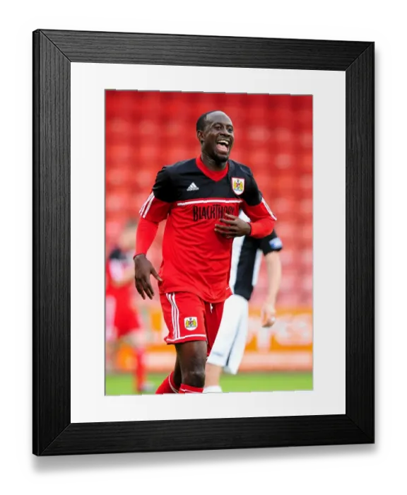 Framed Print : Adomah's Goal Celebration: Bristol City's Pre-Season Triumph Over Dunfermline, 2012 Framed Print : Adomah's Goal Celebration: Bristol City's Pre-Season Triumph Over Dunfermline, 2012