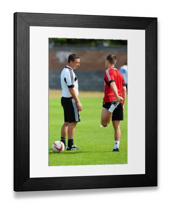 Framed Print : Bristol City Manager Derek McInnes Engages with Joe Edwards during Pre-Season Training, July 2012
