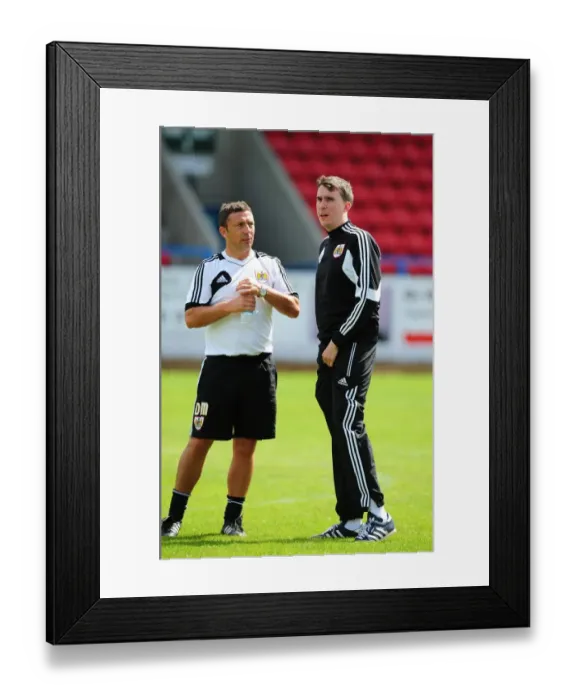 Framed Print : Bristol City Manager Derek McInnes Engages with Analyst Stewart Dougall during Pre-Season Training, July 2012 Framed Print : Bristol City Manager Derek McInnes Engages with Analyst Stewart Dougall during Pre-Season Training, July 2012