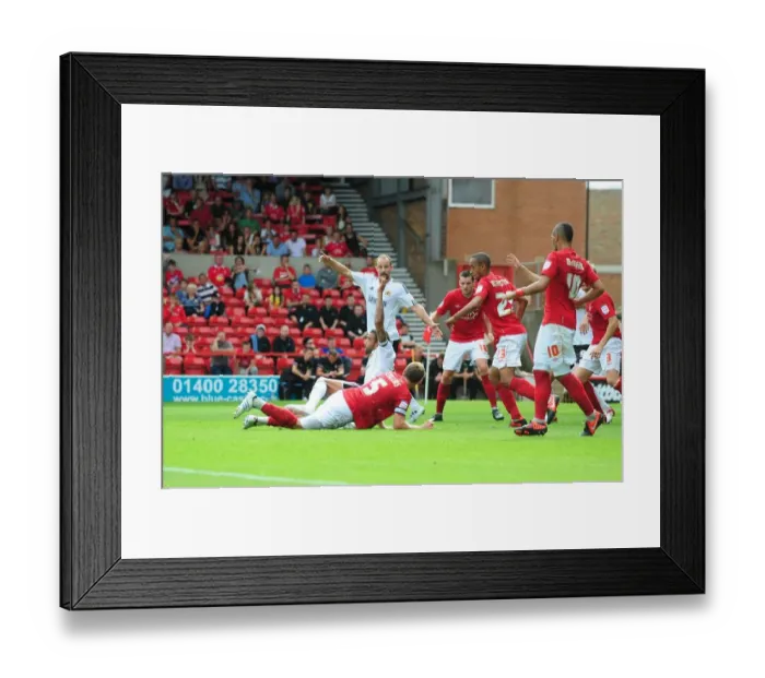 Framed Print : Bristol City's Liam Fontaine Foulied in the Box by Nottingham Forest's Danny Collins - No Penalty Called (Nottingham Forest v Bristol City, Championship 2012)