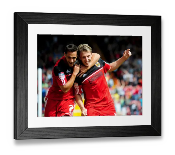 Framed Print : Bristol City's Double Delight: Woolford and Baldock Celebrate Goals Against Cardiff City (August 2012) Framed Print : Bristol City's Double Delight: Woolford and Baldock Celebrate Goals Against Cardiff City (August 2012)