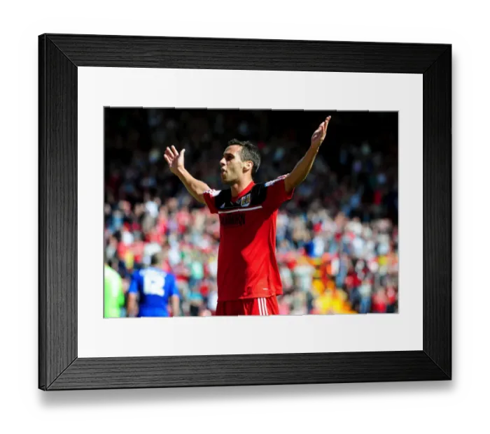 Framed Print : Sam Baldock Scores on Debut: Thrilling Moment for Bristol City Against Cardiff City, 25 August 2012 Framed Print : Sam Baldock Scores on Debut: Thrilling Moment for Bristol City Against Cardiff City, 25 August 2012