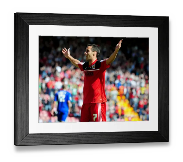 Framed Print : Sam Baldock Scores Thriller on Debut for Bristol City Against Cardiff City, Ashton Gate Stadium (2012) Framed Print : Sam Baldock Scores Thriller on Debut for Bristol City Against Cardiff City, Ashton Gate Stadium (2012)