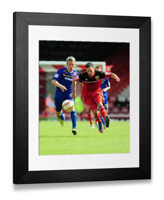 Framed Print : Bristol City's Sam Baldock Scores Past Cardiff City's Defense, Greg Cunningham Assists - Championship Match, August 2012