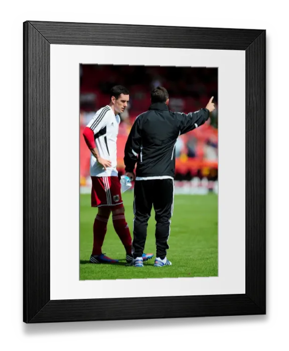 Framed Print : Derek McInnes Conferring with Gregg Cunningham Before Bristol City's Championship Clash Against Cardiff City