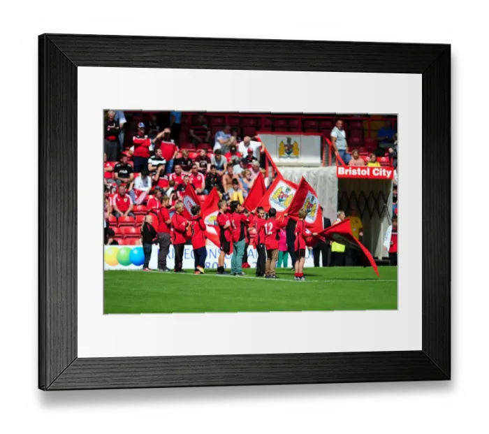 Framed Print : Bristol City vs. Cardiff City: Flag Bearers at Ashton Gate Stadium, Championship Match, 2012 Framed Print : Bristol City vs. Cardiff City: Flag Bearers at Ashton Gate Stadium, Championship Match, 2012