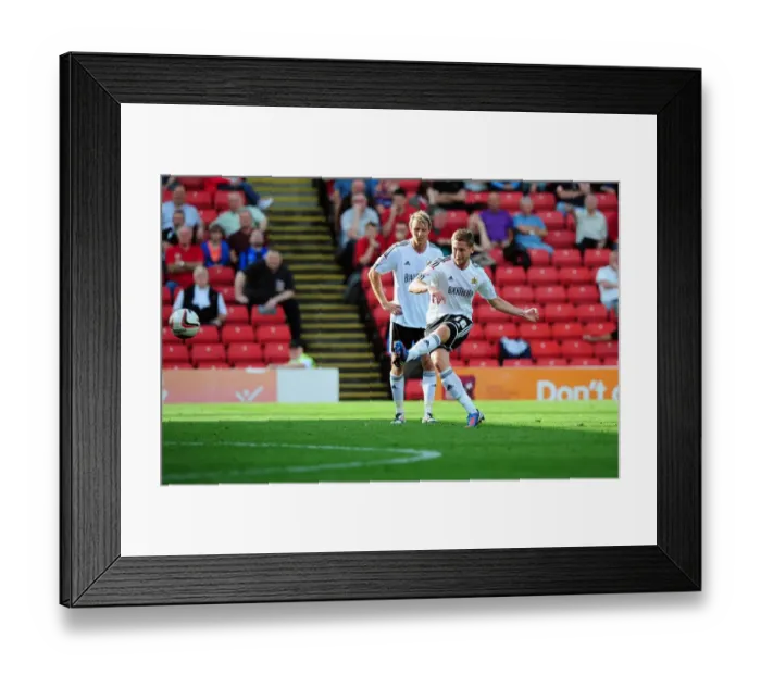 Framed Print : Championship Clash: Davies's Dramatic Free Kick Denied by the Bar - Barnsley vs. Bristol City Framed Print : Championship Clash: Davies's Dramatic Free Kick Denied by the Bar - Barnsley vs. Bristol City