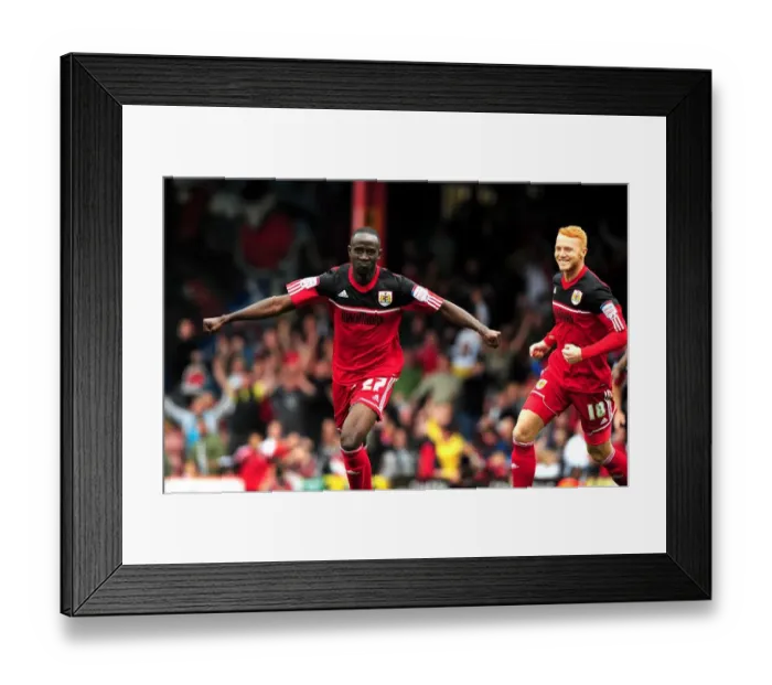 Framed Print : Adomah and Taylor Celebrate Goal: Bristol City vs. Blackburn Rovers, Championship Football Match, Ashton Gate Stadium, 2012 Framed Print : Adomah and Taylor Celebrate Goal: Bristol City vs. Blackburn Rovers, Championship Football Match, Ashton Gate Stadium, 2012