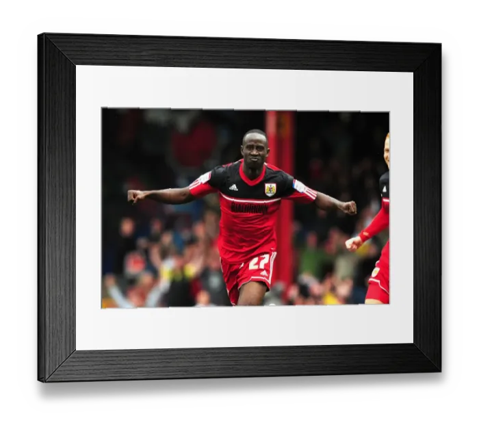 Framed Print : Adomah and Taylor in Jubilant Moment: Championship Clash between Bristol City and Blackburn Rovers, Ashton Gate Stadium, 2012 Framed Print : Adomah and Taylor in Jubilant Moment: Championship Clash between Bristol City and Blackburn Rovers, Ashton Gate Stadium, 2012
